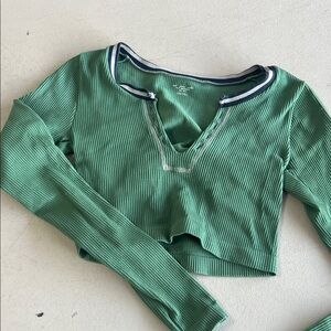 Urban Outfitters Green Ribbed Long Sleeve Top